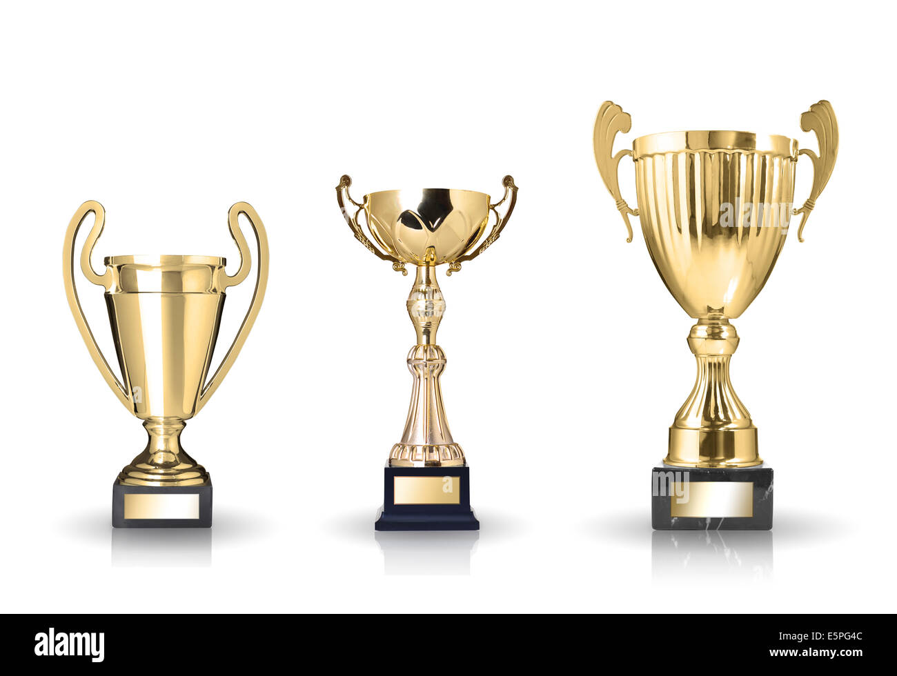 three different kind of golden trophies. Isolated on white background Stock Photo