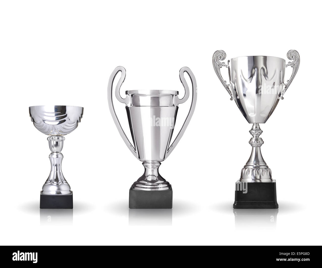 three different kind of silver trophies. Isolated on white background Stock Photo