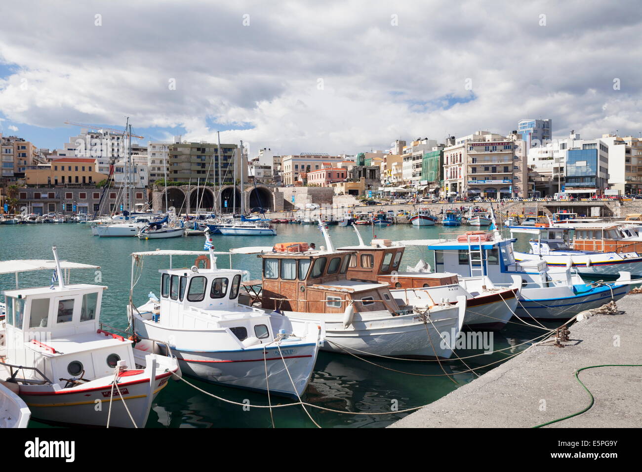 View from Venetian harbour, Iraklion (Heraklion) (Iraklio), Crete, Greek Islands, Greece, Europe Stock Photo