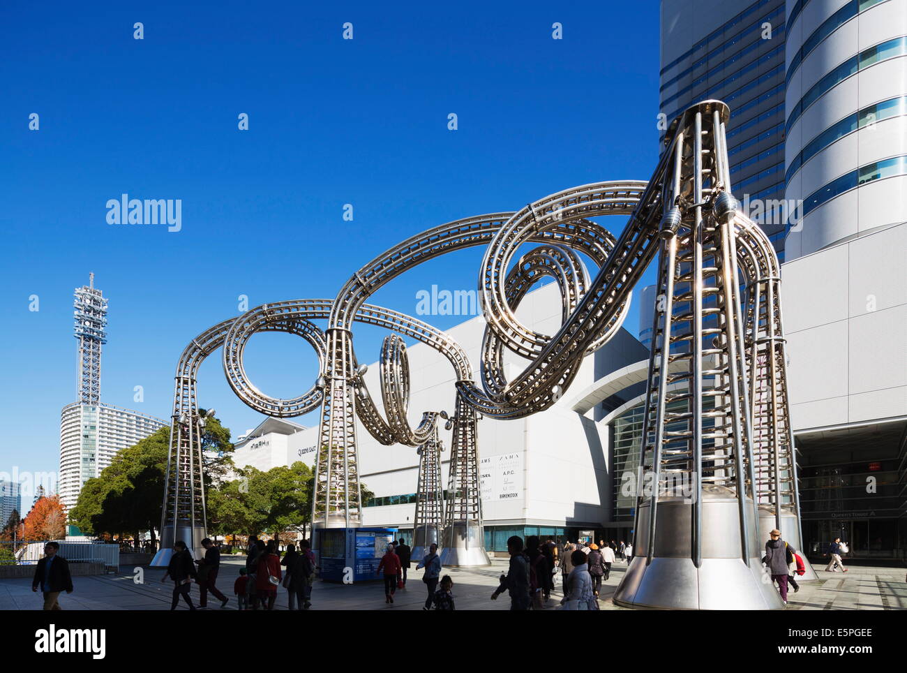 Modern art sculpture in Queen's Square, Yokohama, Honshu, Japan, Asia