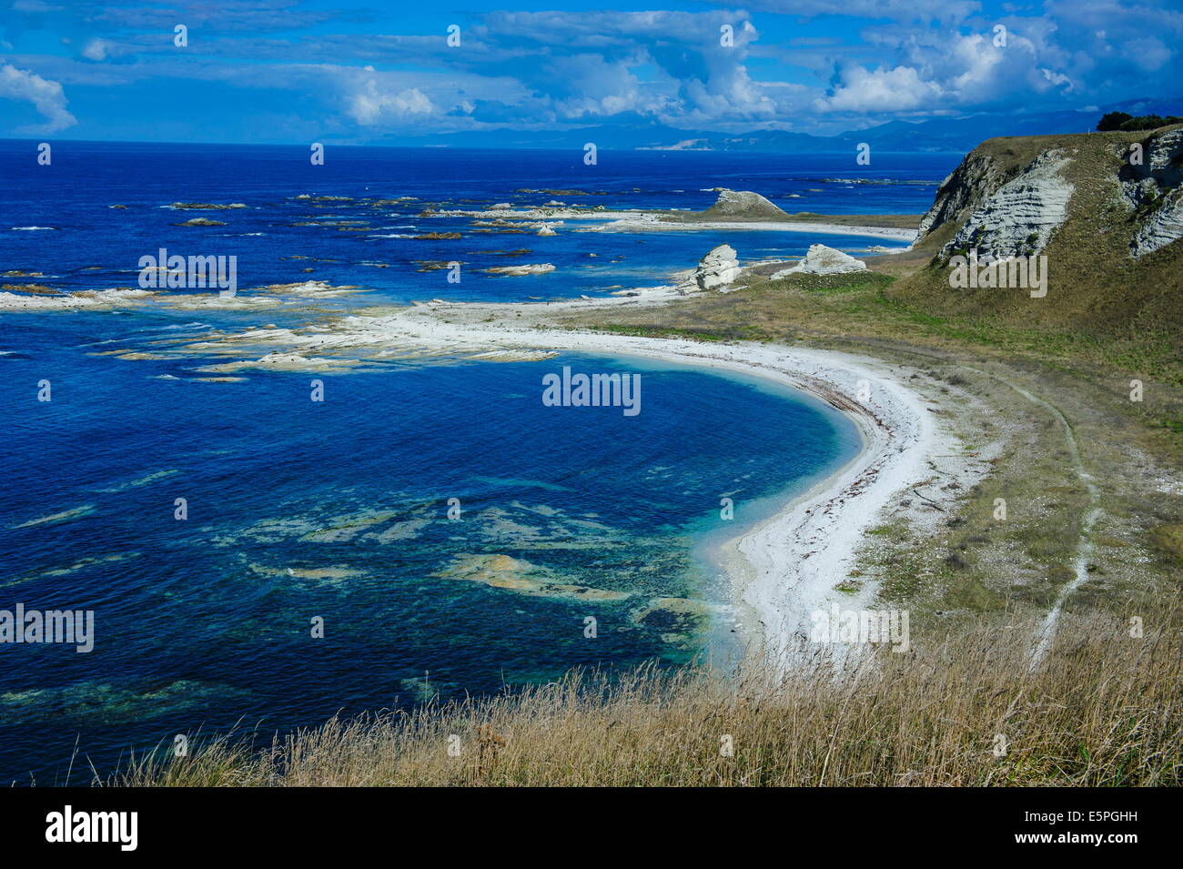 View from the cliff top over the Kaikoura Peninsula, South Island, New Zealand, Pacific Stock Photo
