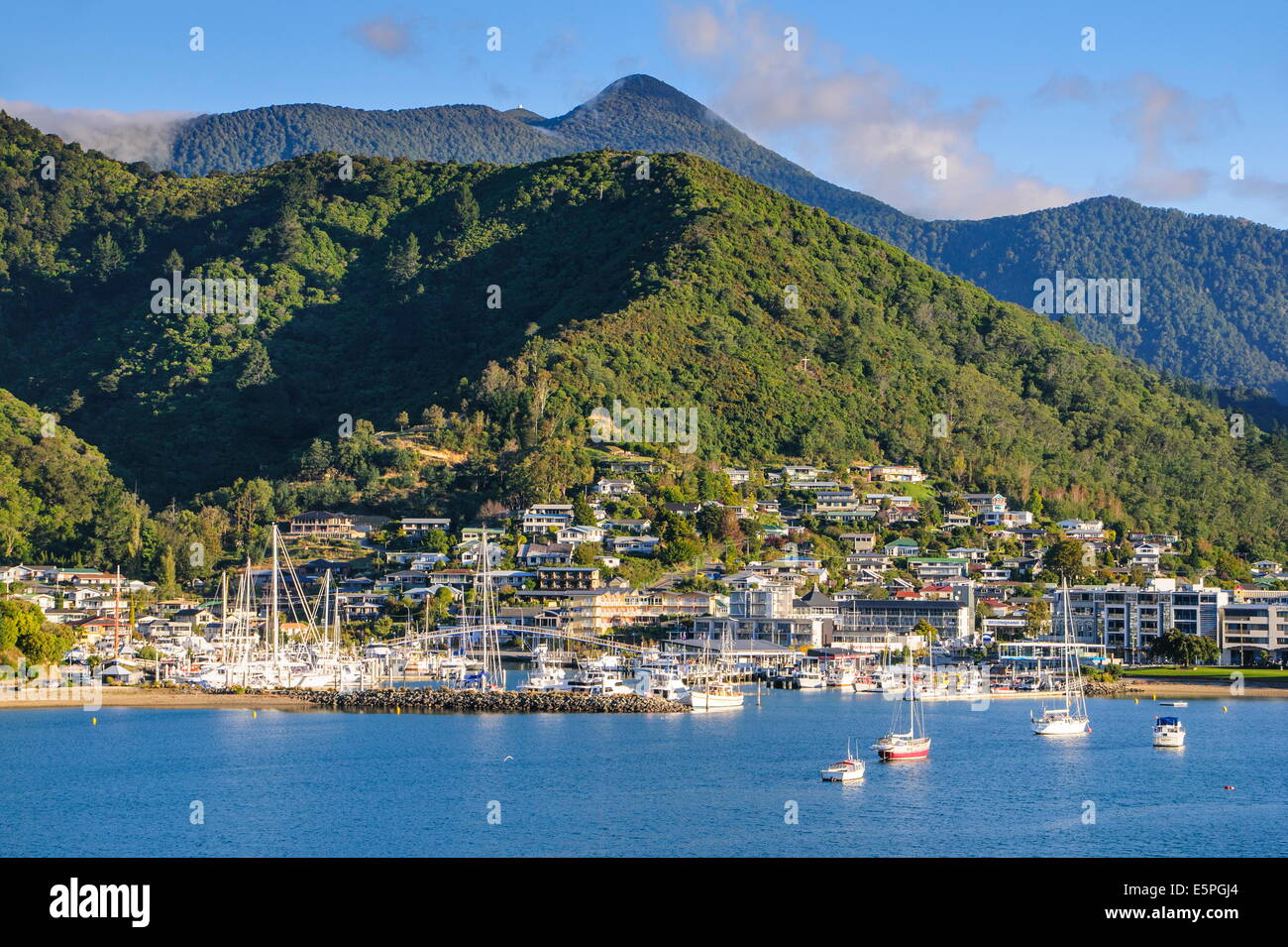 Harbour of Picton landing point of the ferry, Picton, Marlborough Region, South Island, New Zealand, Pacific Stock Photo