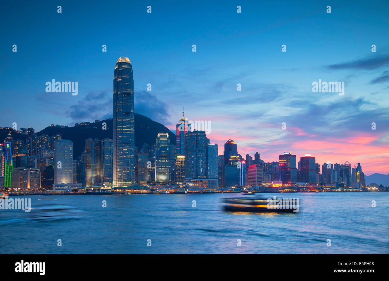 Central skyline at sunset, Hong Kong Island, Hong Kong, China, Asia Stock Photo