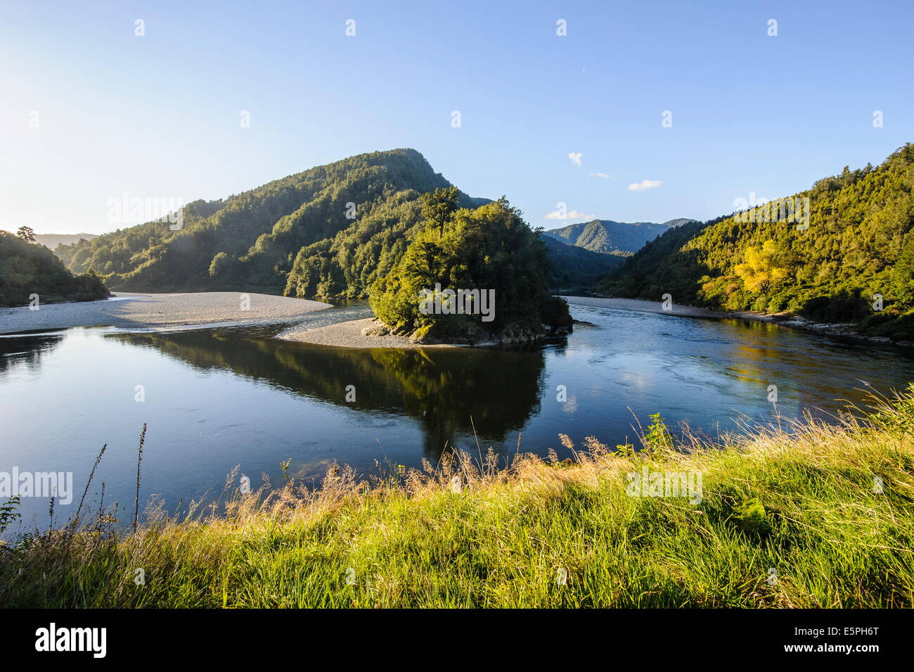 Beautiful Buller River in the Bulller Gorge, along the road from Westport to Reefton, South Island, New Zealand, Pacific Stock Photo