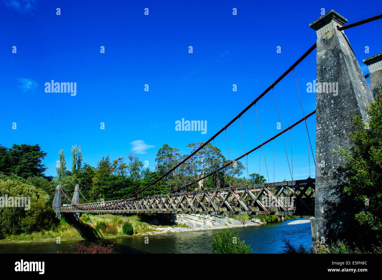 Clifden Suspension Bridge, road from Invercargill to Te Anau, South Island, New Zealand, Pacific Stock Photo