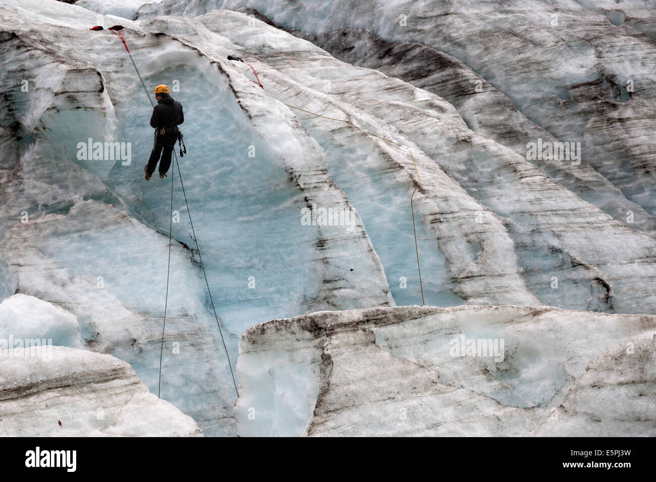 Ice climber, Fox Glacier, West Coast, South Island, New Zealand, Pacific Stock Photo