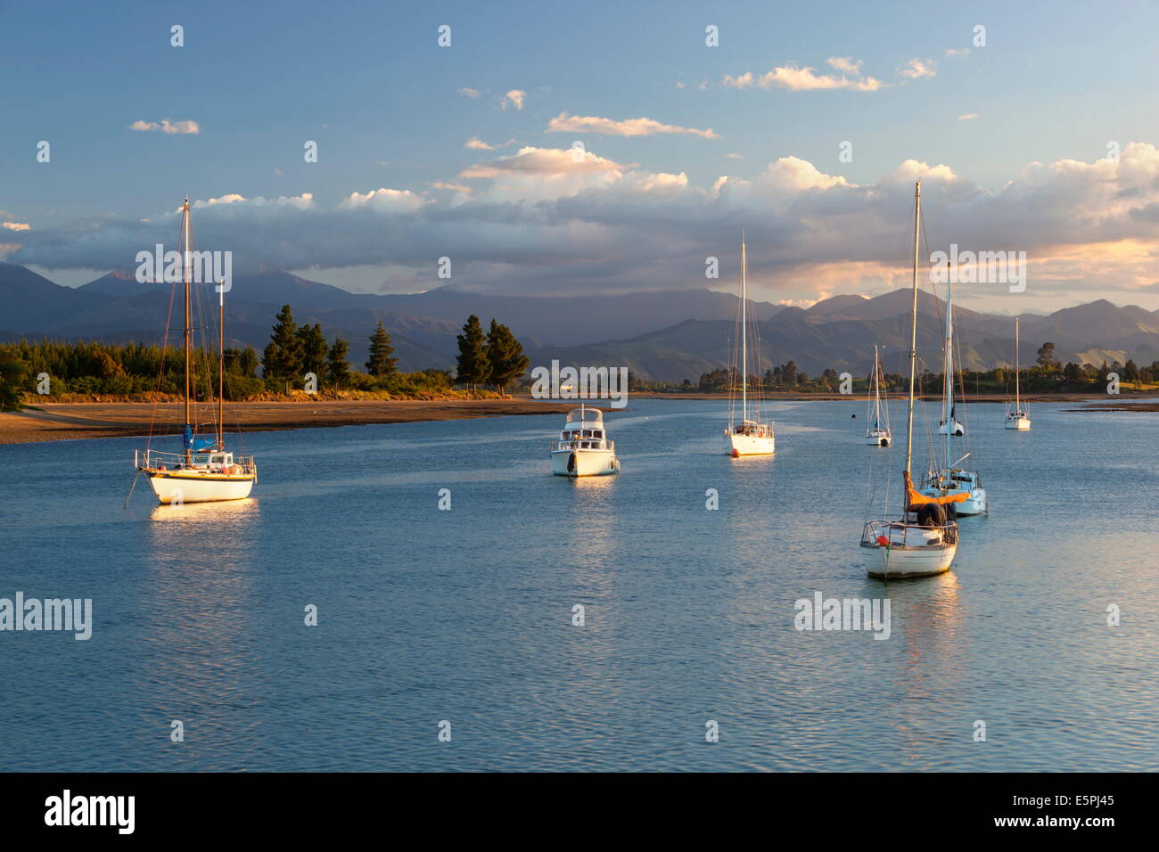 Yachts anchored in estuary, Mapua, Nelson region, South Island, New