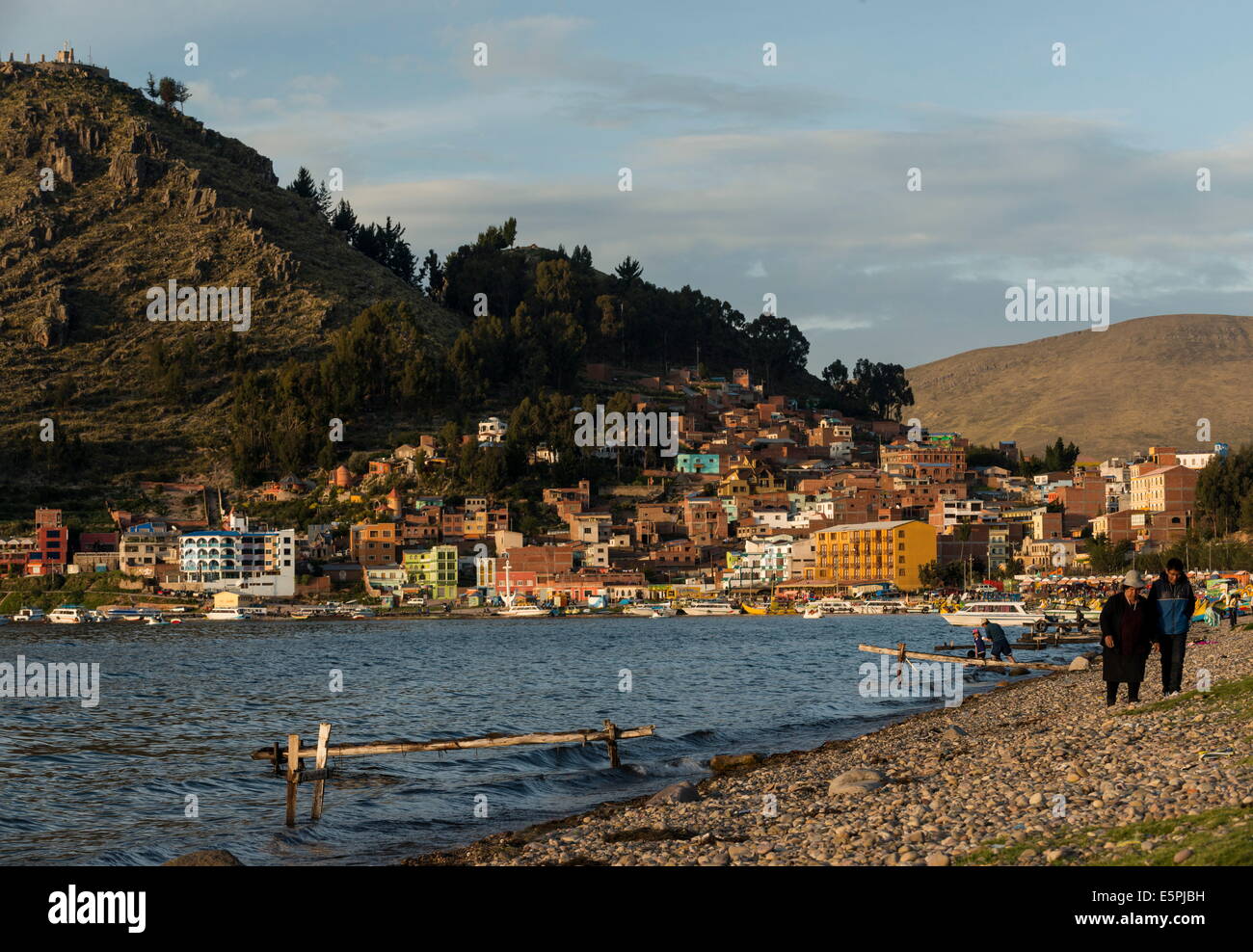 Copacabana Beach in the late afternoon, Lake Titicaca, Bolivia, South America Stock Photo