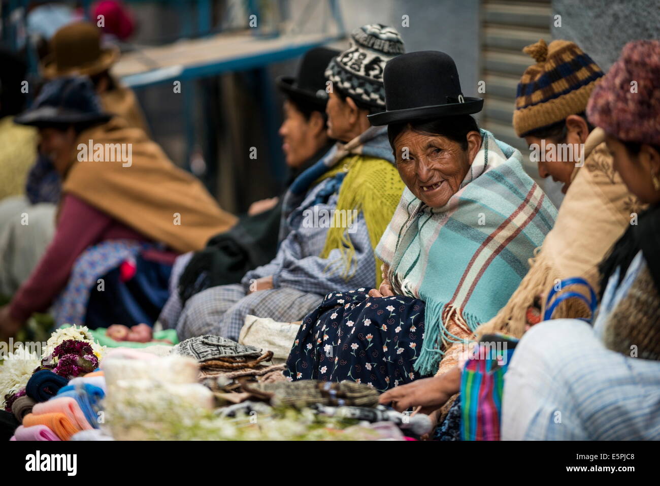 Local Market scene, Copacabana, Lake Titicaca, Bolivia, South America Stock Photo