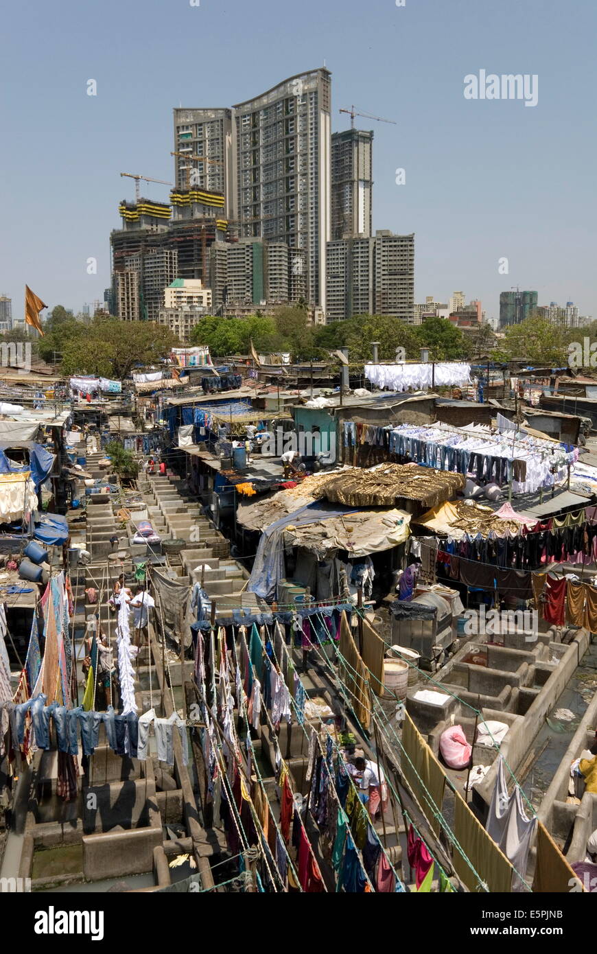Dhobi Ghat, the main city laundries at Mahalaxmi, Mumbai, India, Asia Stock Photo