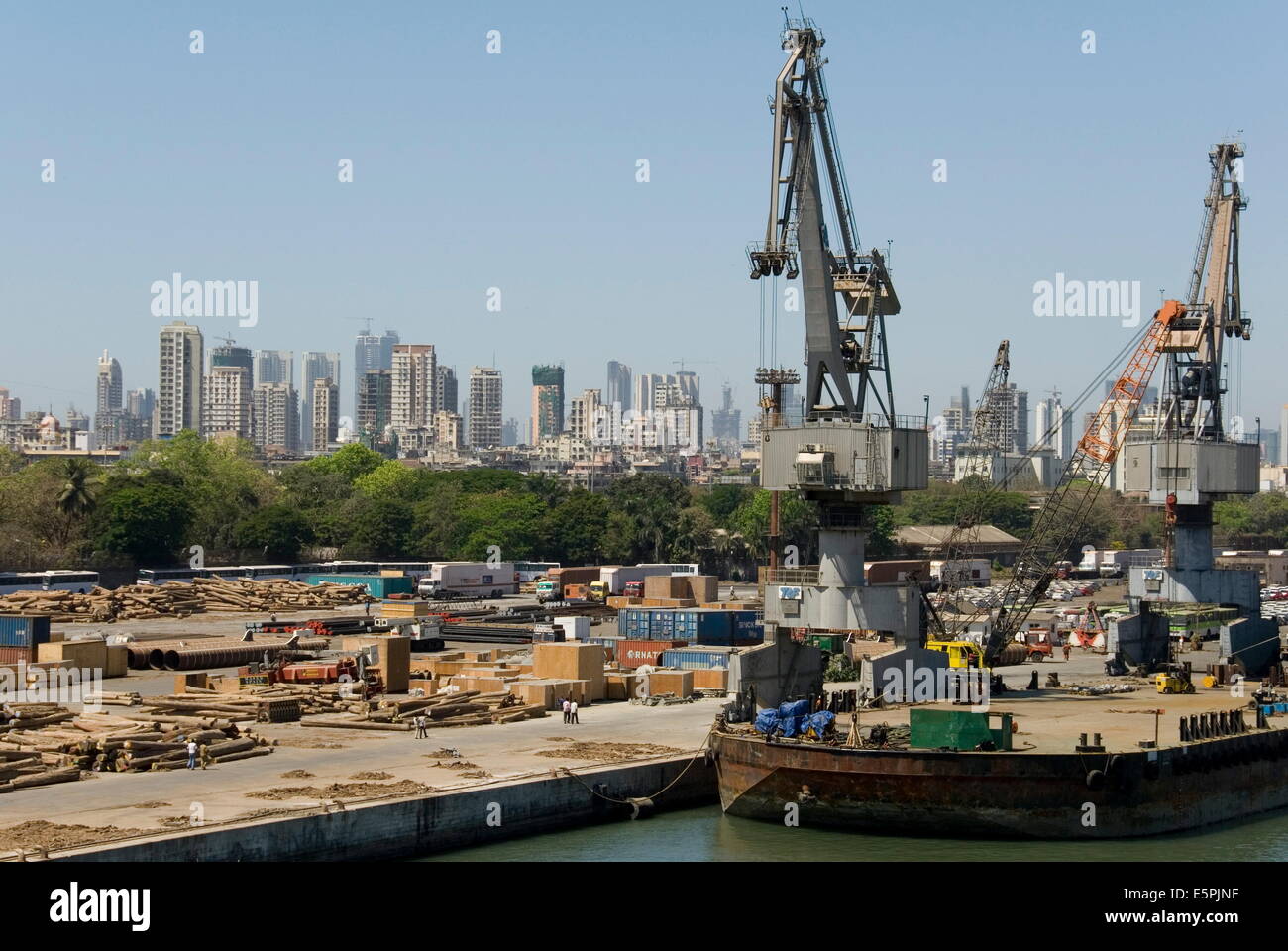 Main docks with the high-rises of the city centre beyond, Mumbai, India, Asia Stock Photo