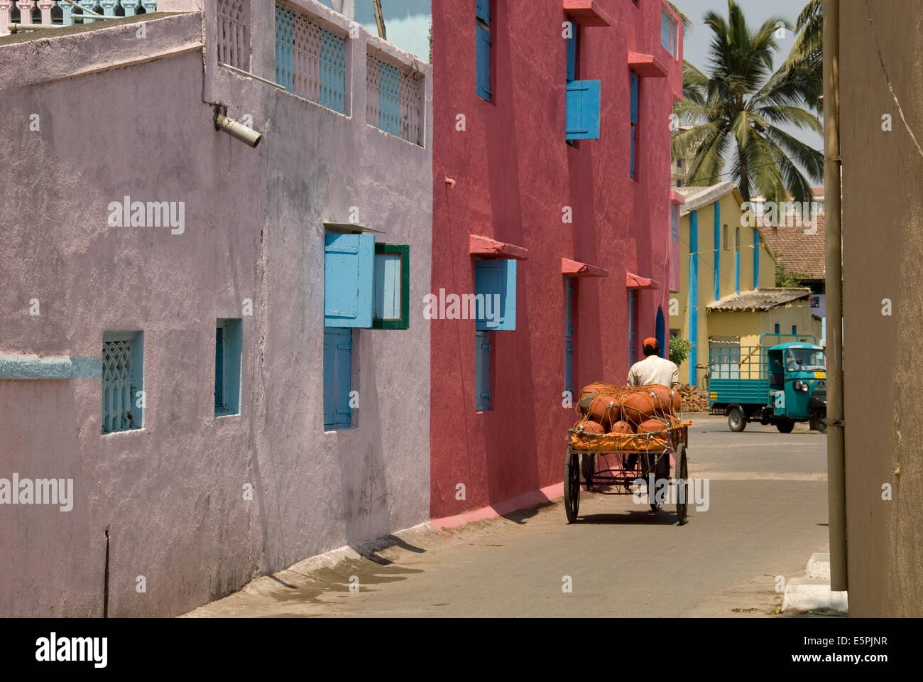 Residential street in the new town of Nani Daman, Daman, Gujarat, India, Asia Stock Photo