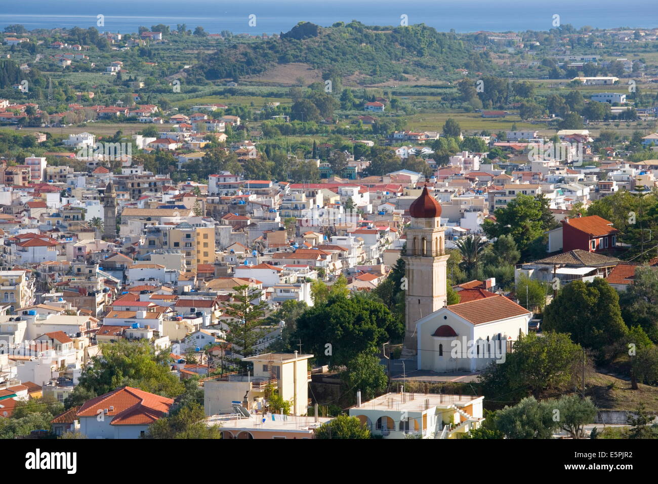 View over city rooftops, Zakynthos Town, Zakynthos (Zante) (Zakinthos), Ionian Islands, Greek Islands, Greece, Europe Stock Photo
