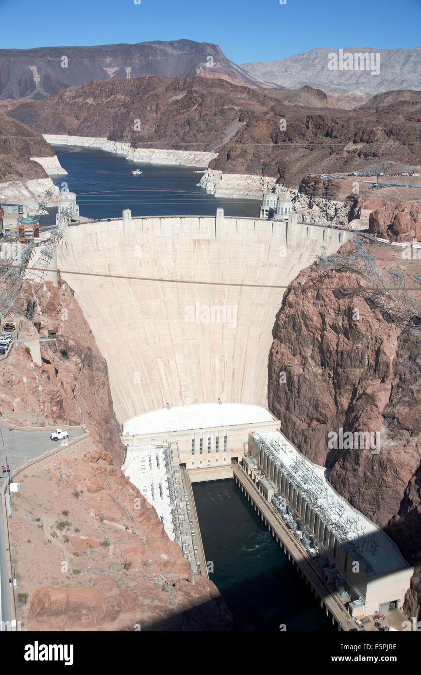 View of Hoover Dam from the new Mike O'Callaghan-Pat Tillman Memorial Bridge, Arizona, United States of America, North America Stock Photo