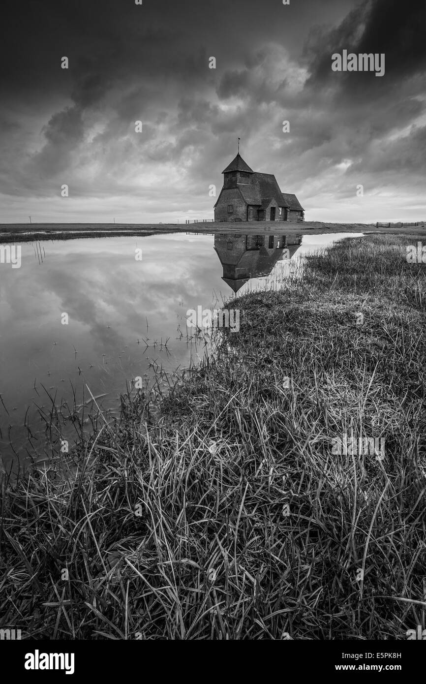 Church of St Thomas a Becket, also often referred to as Fairfield Church, located out on the Romney Marsh in Kent, England Stock Photo