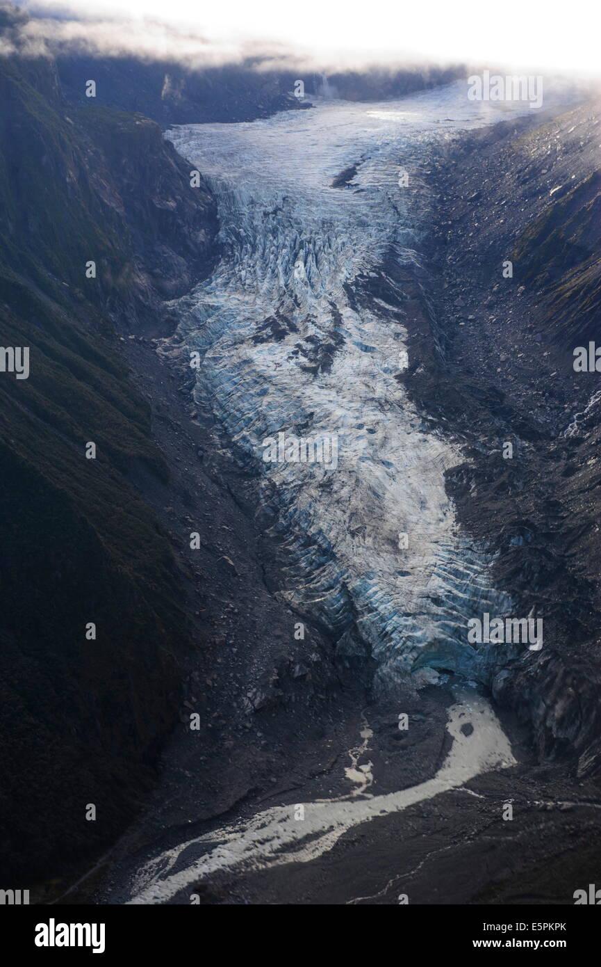 Aerial of Fox Glacier, Westland Tai Poutini National Park, South Island, New Zealand, Pacific Stock Photo