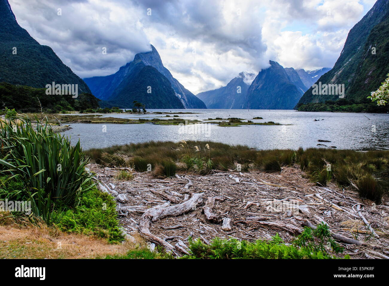Dramatic clouds in Milford Sound, Fiordland National Park, UNESCO World Heritage Site, South Island, New Zealand, Pacific Stock Photo