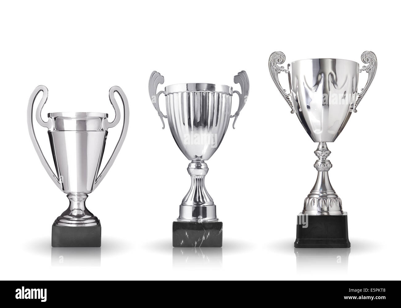 three different kind of silver trophies. Isolated on white background Stock Photo
