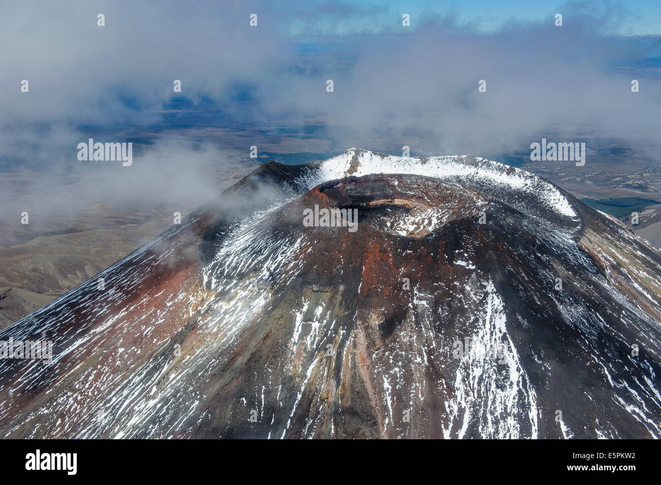 Aerial of the crater of Mount Ngauruhoe, Tongariro National Park, UNESCO World Heritage Site, North Island, New Zealand, Pacific Stock Photo