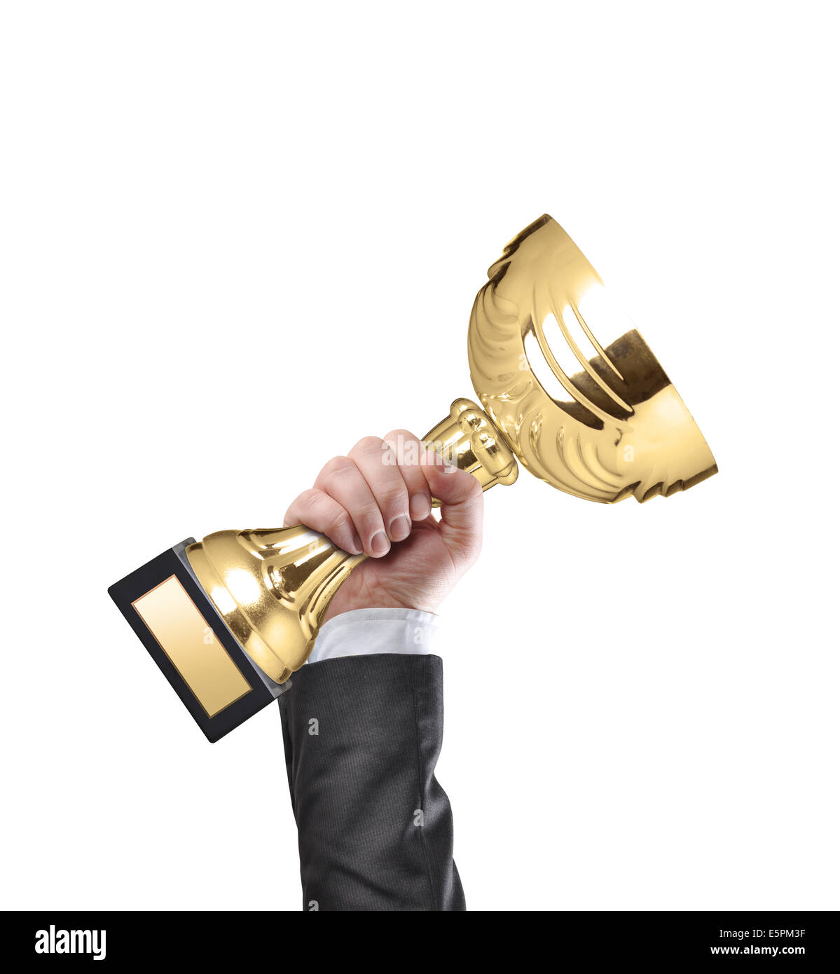 Businessman holding a champion golden trophy Stock Photo