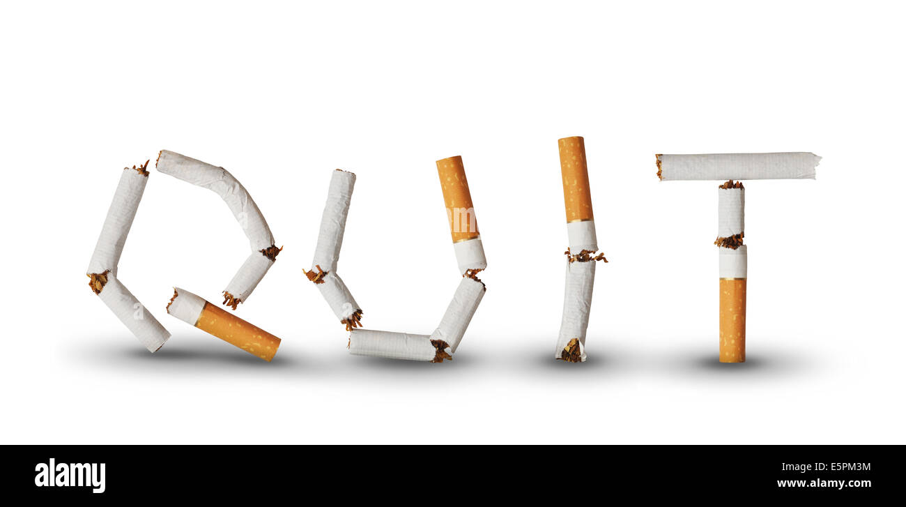 Text Quit made from broken cigarettes Stock Photo