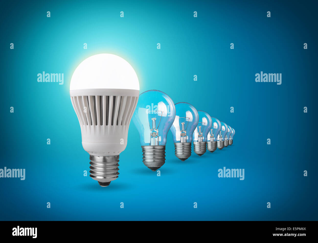 Idea concept with light bulbs on blue Stock Photo