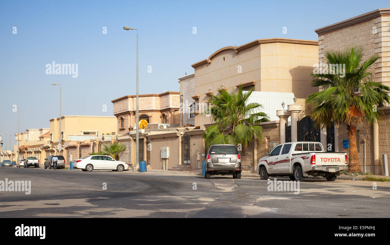 RAHIMA, SAUDI ARABIA - MAY 14, 2014: Street view with parked cars, Saudi Arabia Stock Photo