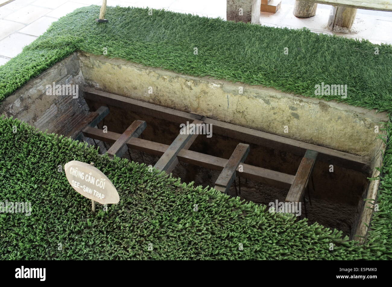 see saw trap at Cu chi tunnels, Vietnam Stock Photo
