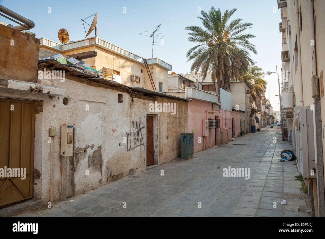 RAHIMA, SAUDI ARABIA - MAY 19, 2014: Dirty empty street view in small town, Saudi Arabia Stock Photo