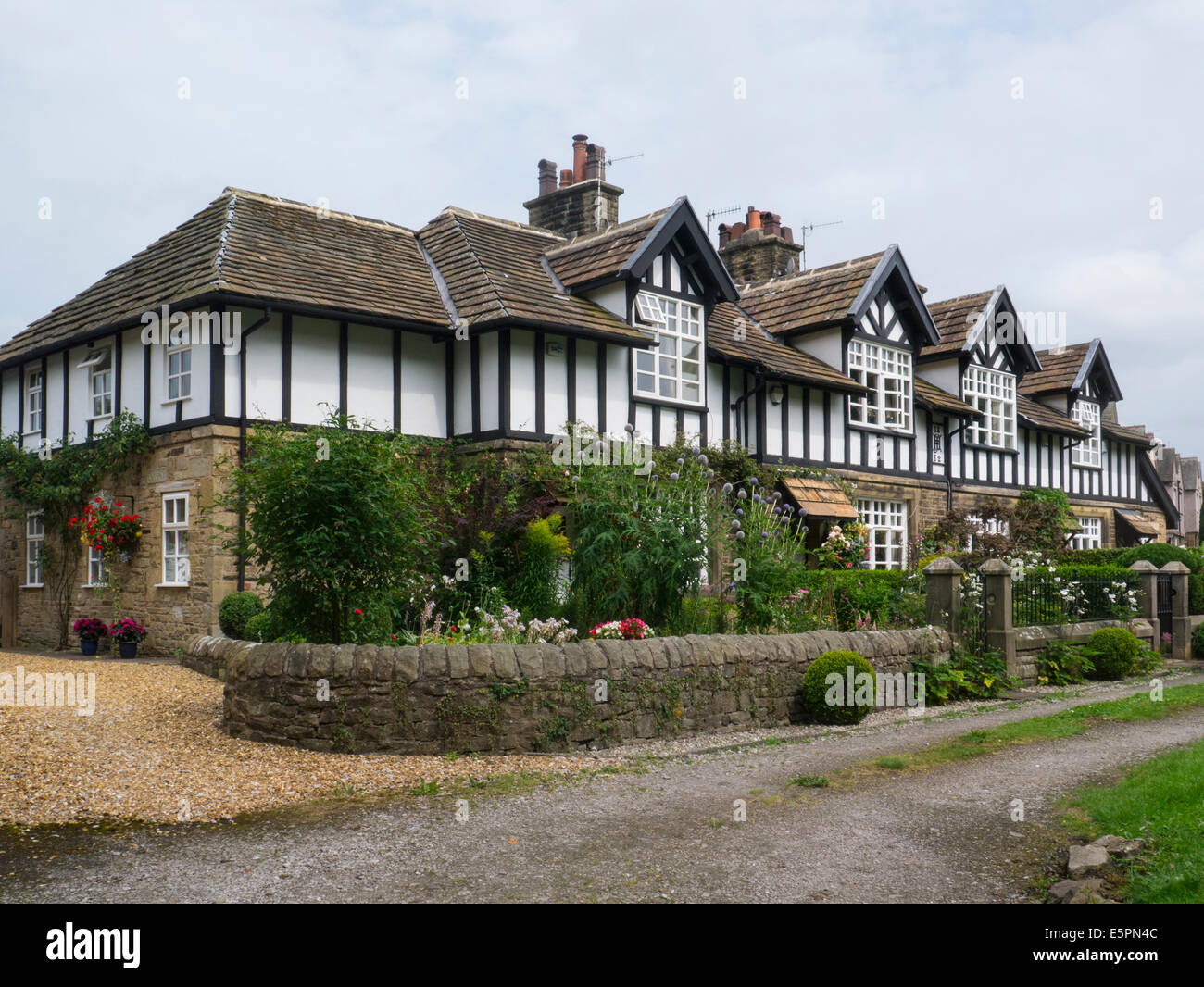 Row of Tudor Style houses in historic village of Whalley Lancashire