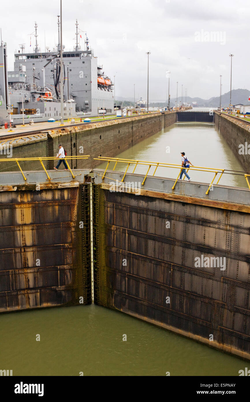 Miraflores lock gates and complete lock without ship, Panama Canal