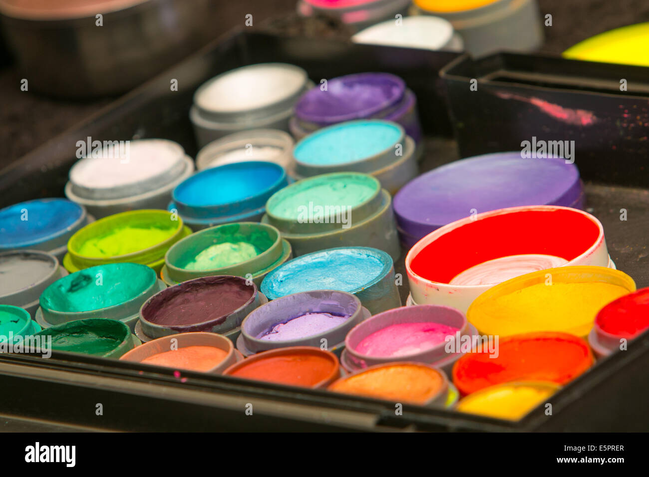 palette of face paints Stock Photo