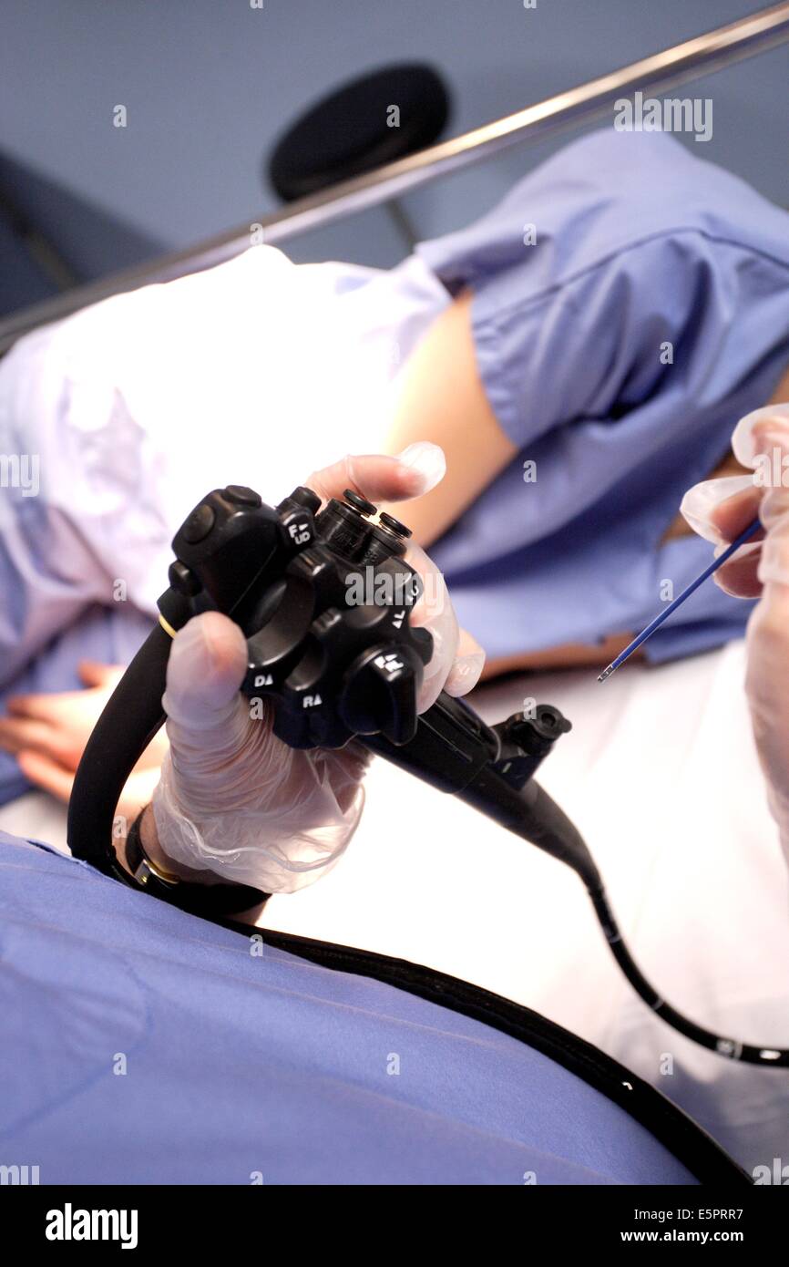 Gastroenterologist performing a gastrointestinal fiberoptic endoscopy