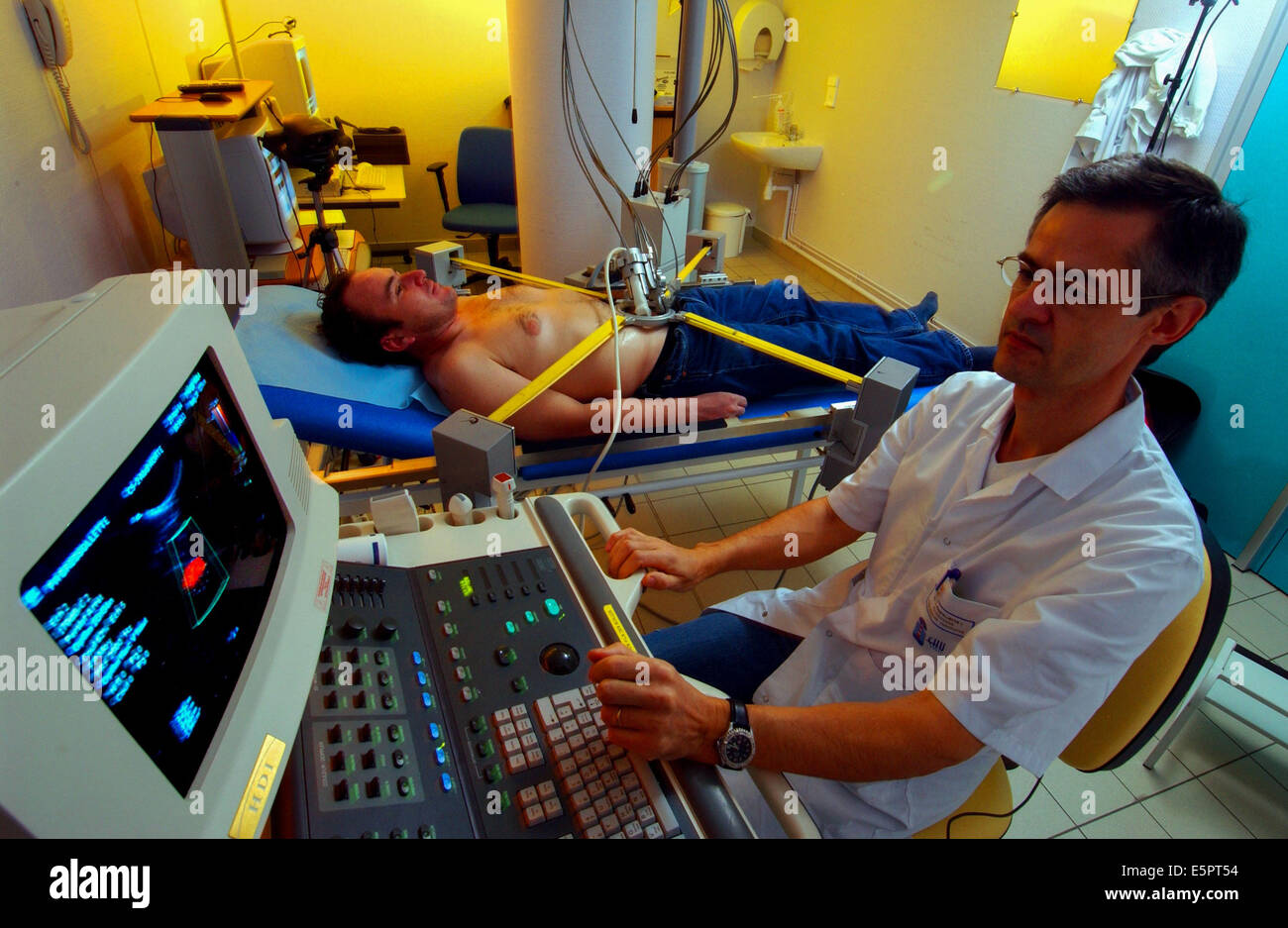 Tele-ultrasound scan, remote ultrasound scanning. Stock Photo