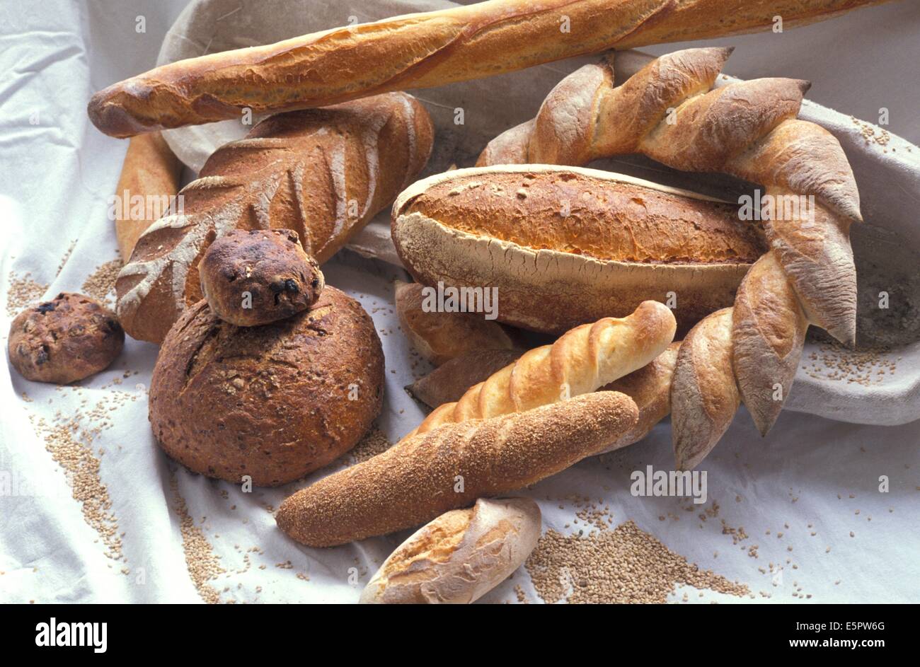 Still life of different kinds of French breads. Stock Photo
