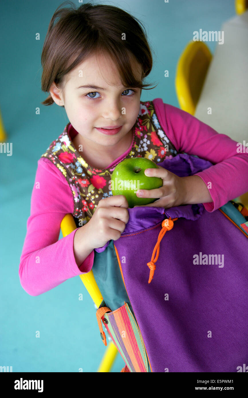 6 Year Old Child Having Snack At School Stock Photo Alamy