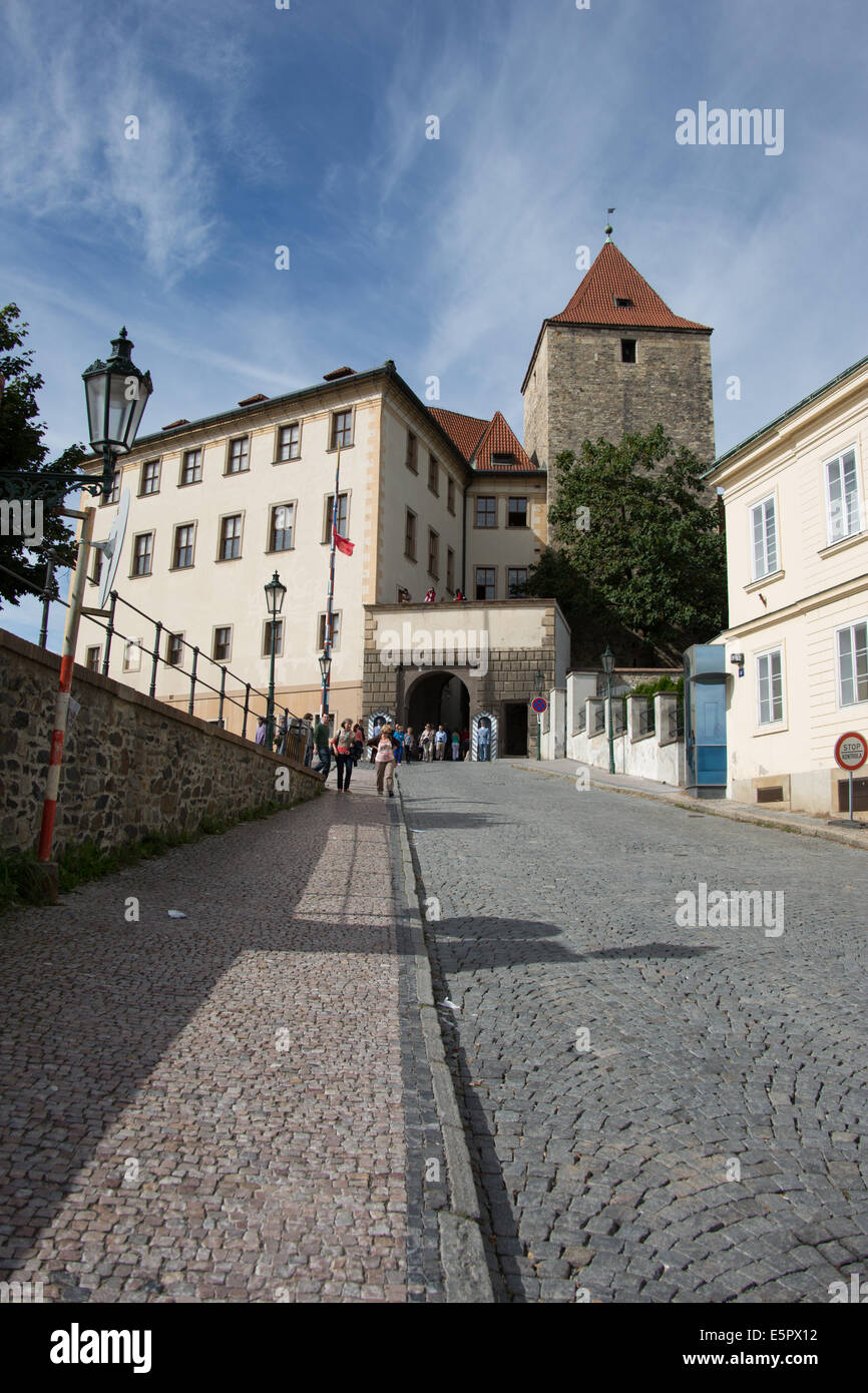 Cerna Vez square and the entrance to Prague castle from the Stare Zamelke Schody alley , Prague, Czech Republic Stock Photo