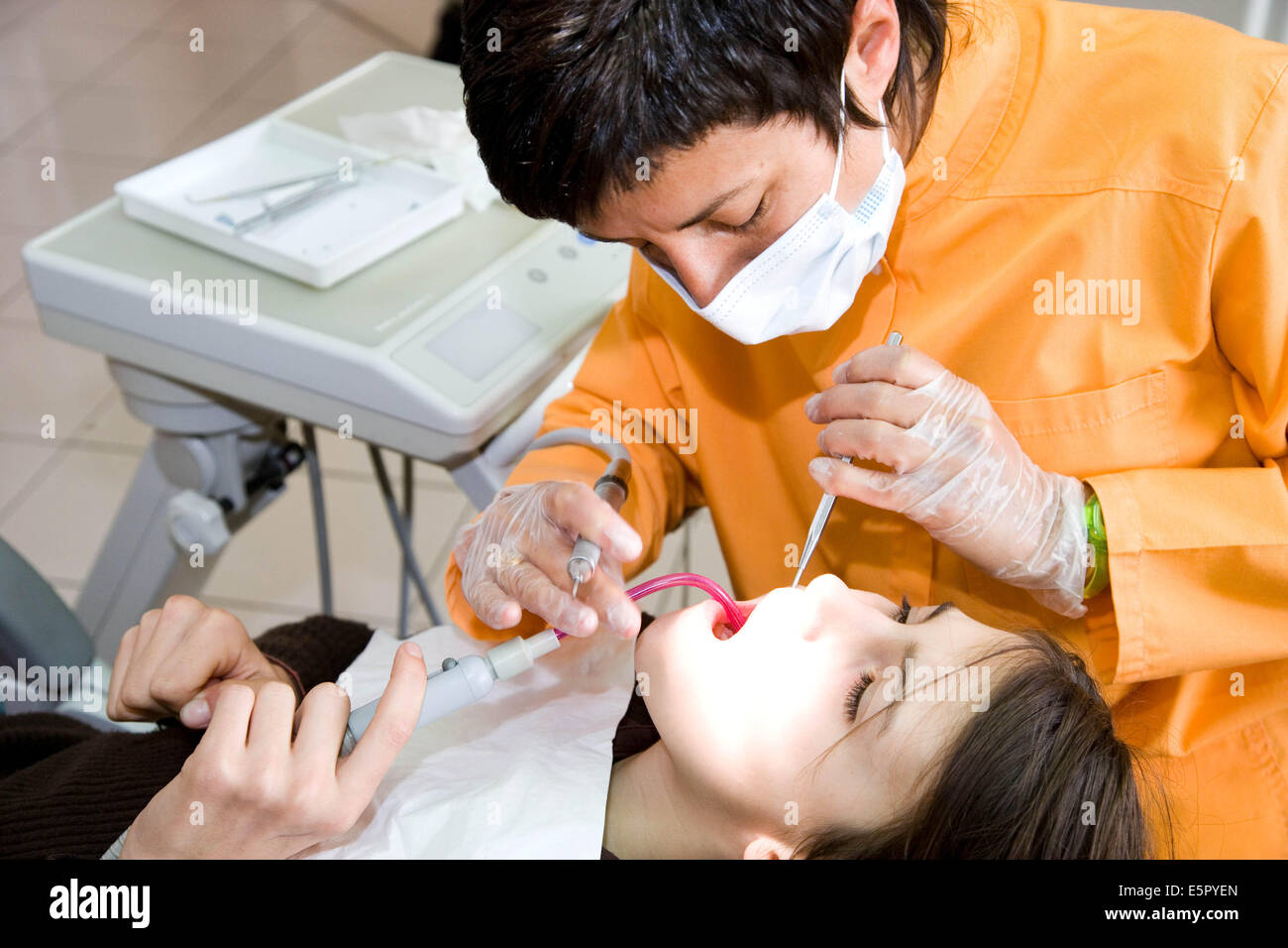 13 year old girl at the dentist. Stock Photo