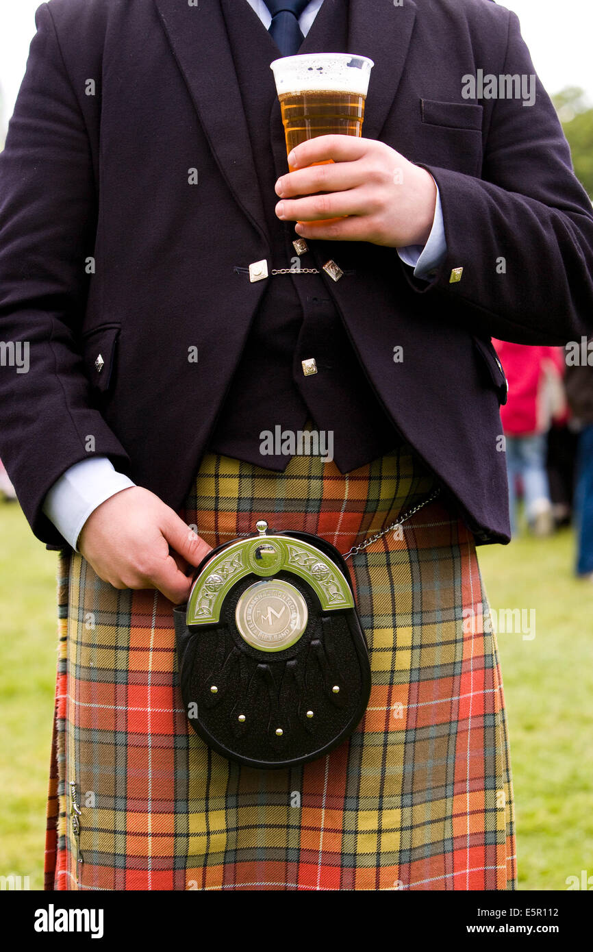 Man wearing the traditional Scottish Highland outfit. Stock Photo