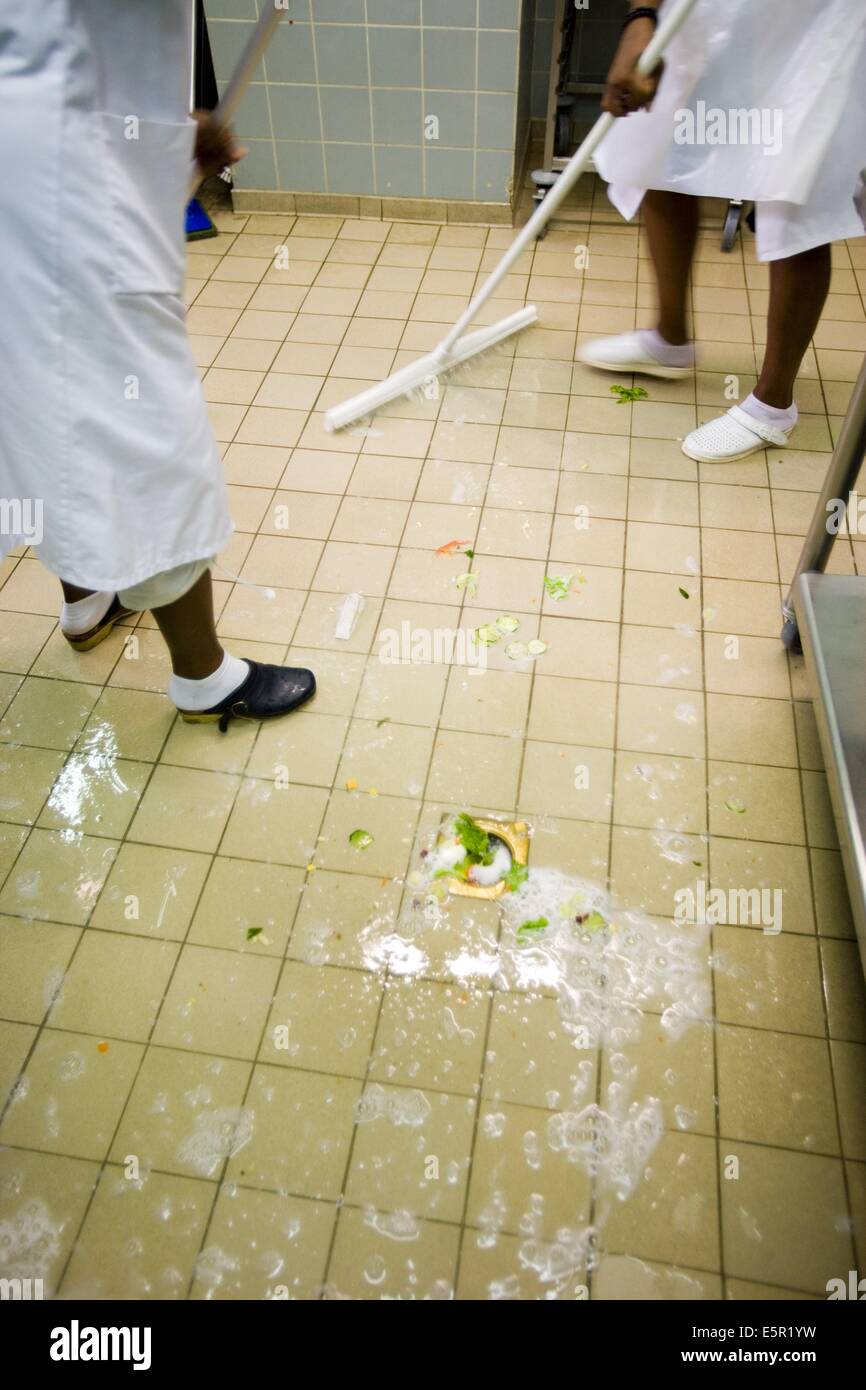 Cleaning canteen kitchens Stock Photo Alamy