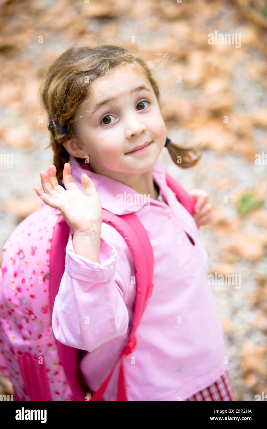 5 Year Old Girl On The Way To School Stock Photo Alamy
