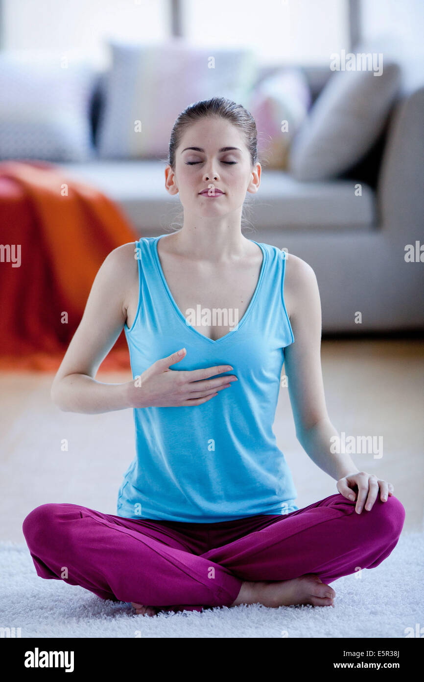 Woman breathing Stock Photo Alamy