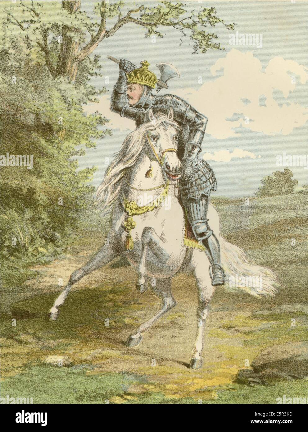 Robert Bruce on horseback at Banockburn, a 19th century chromo lithograph Stock Photo