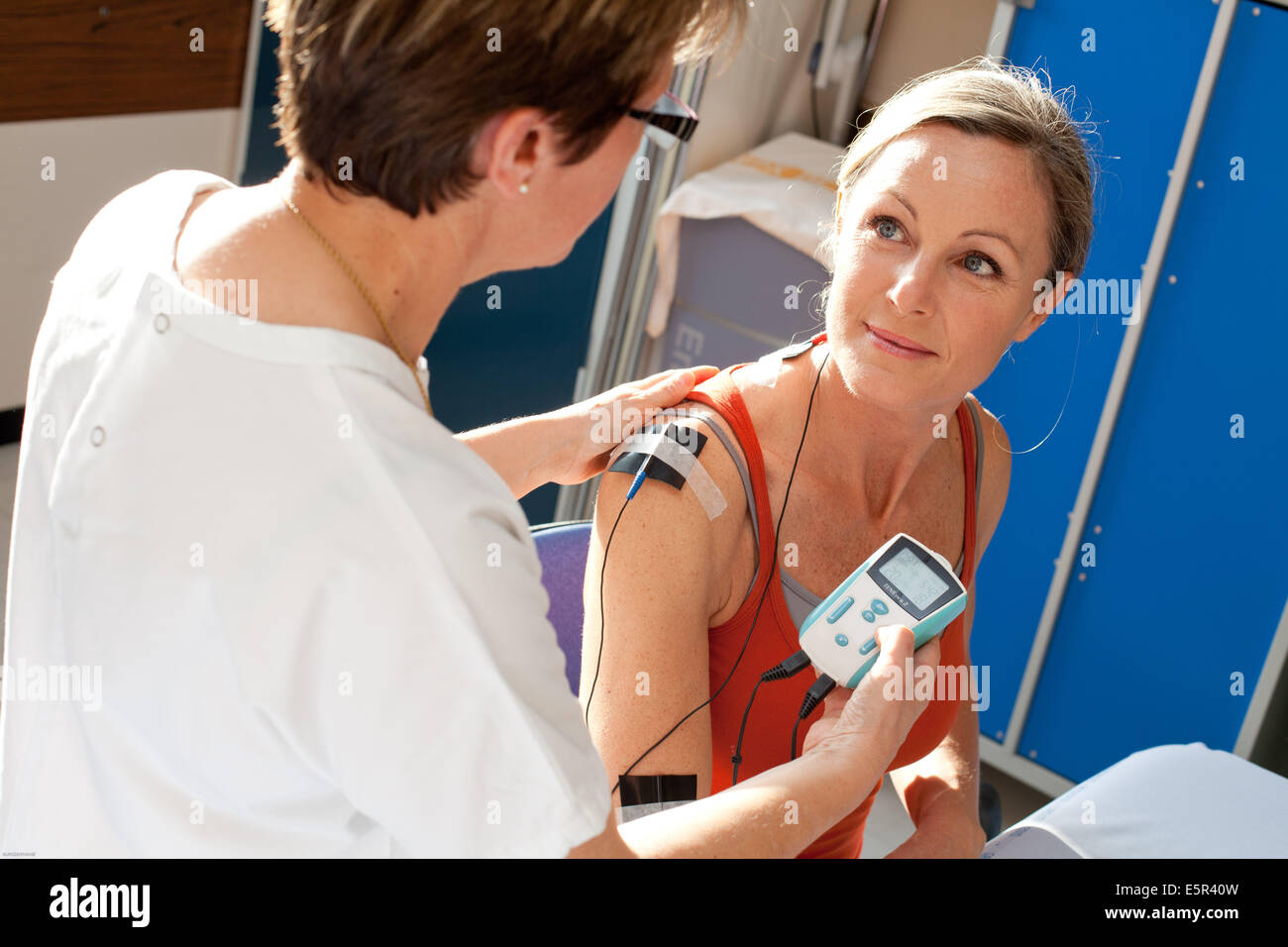 Transcutaneous Electrical Nerve Stimulation (TENS) Therapy, Limoges hospital, France. Stock Photo