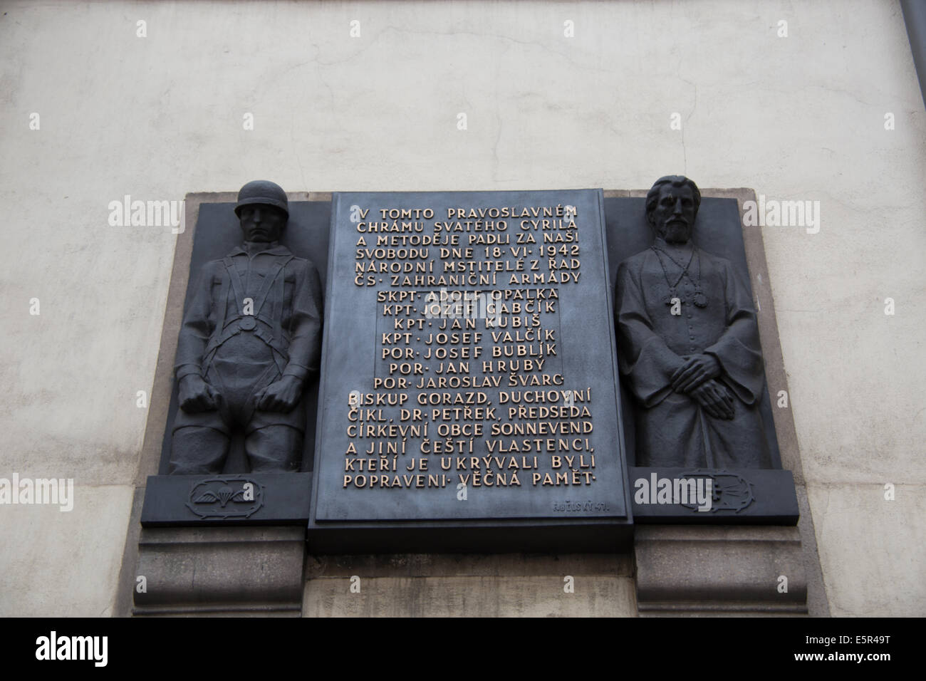 Heydrich Martyr's Memorial  to the memory of the paratroopers who died in the cathedral of St Cyril and Metodej, Prague, Czech Stock Photo