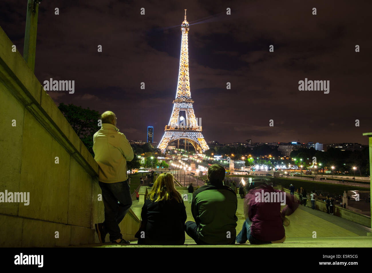 Night view of the Eiffel Tower from Trocadero, Paris, France Stock Photo