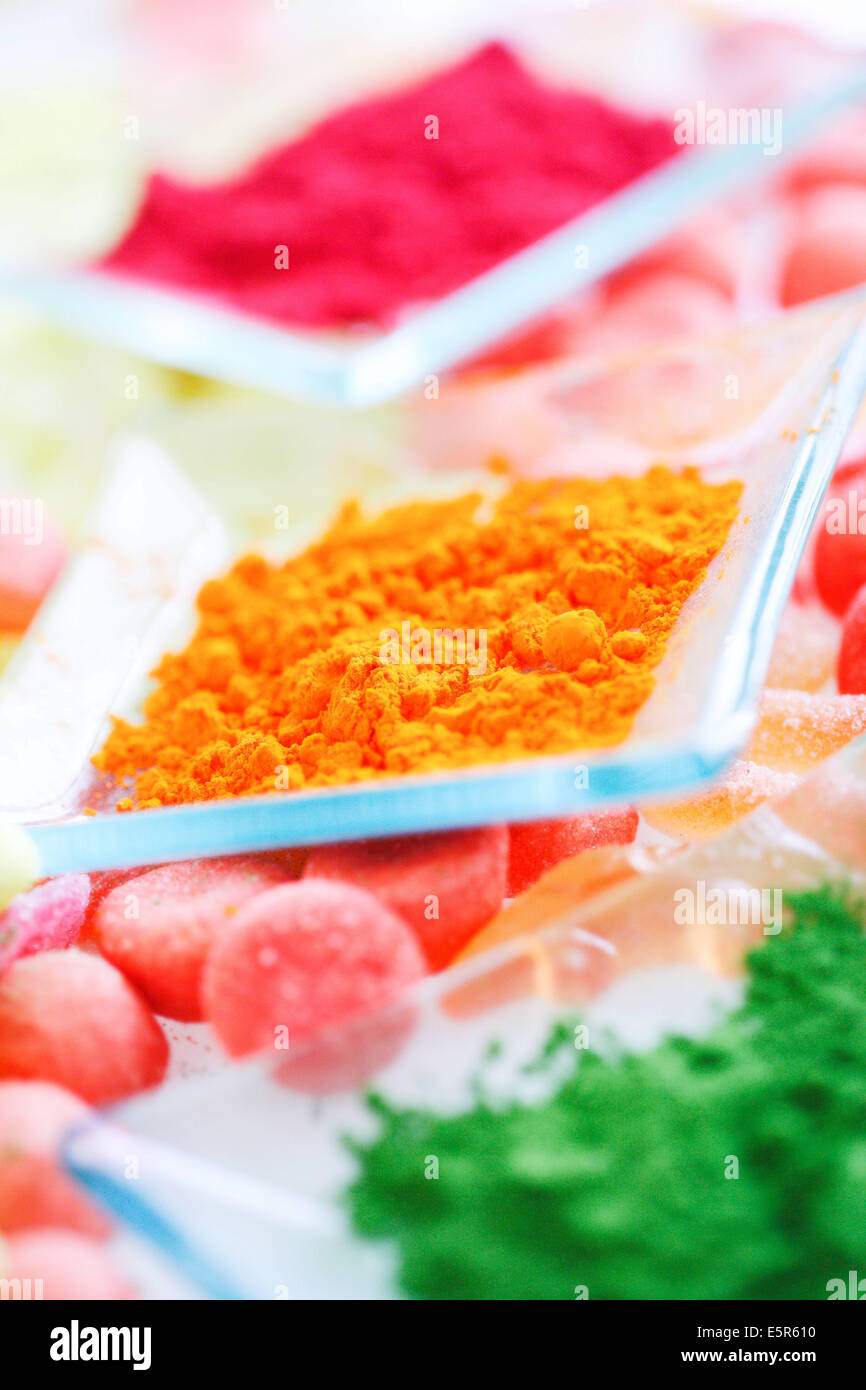 Foodcoloring agents with gummy candies Stock Photo Alamy
