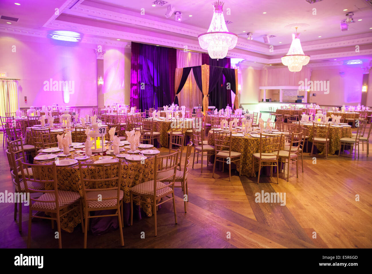 table setup banquet hall colorful light decoration Stock Photo Alamy