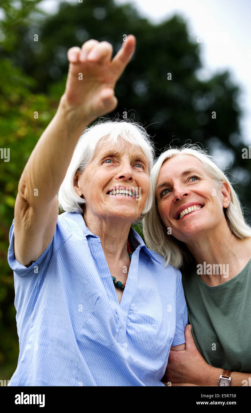 80 year old woman with her daughter. Stock Photo