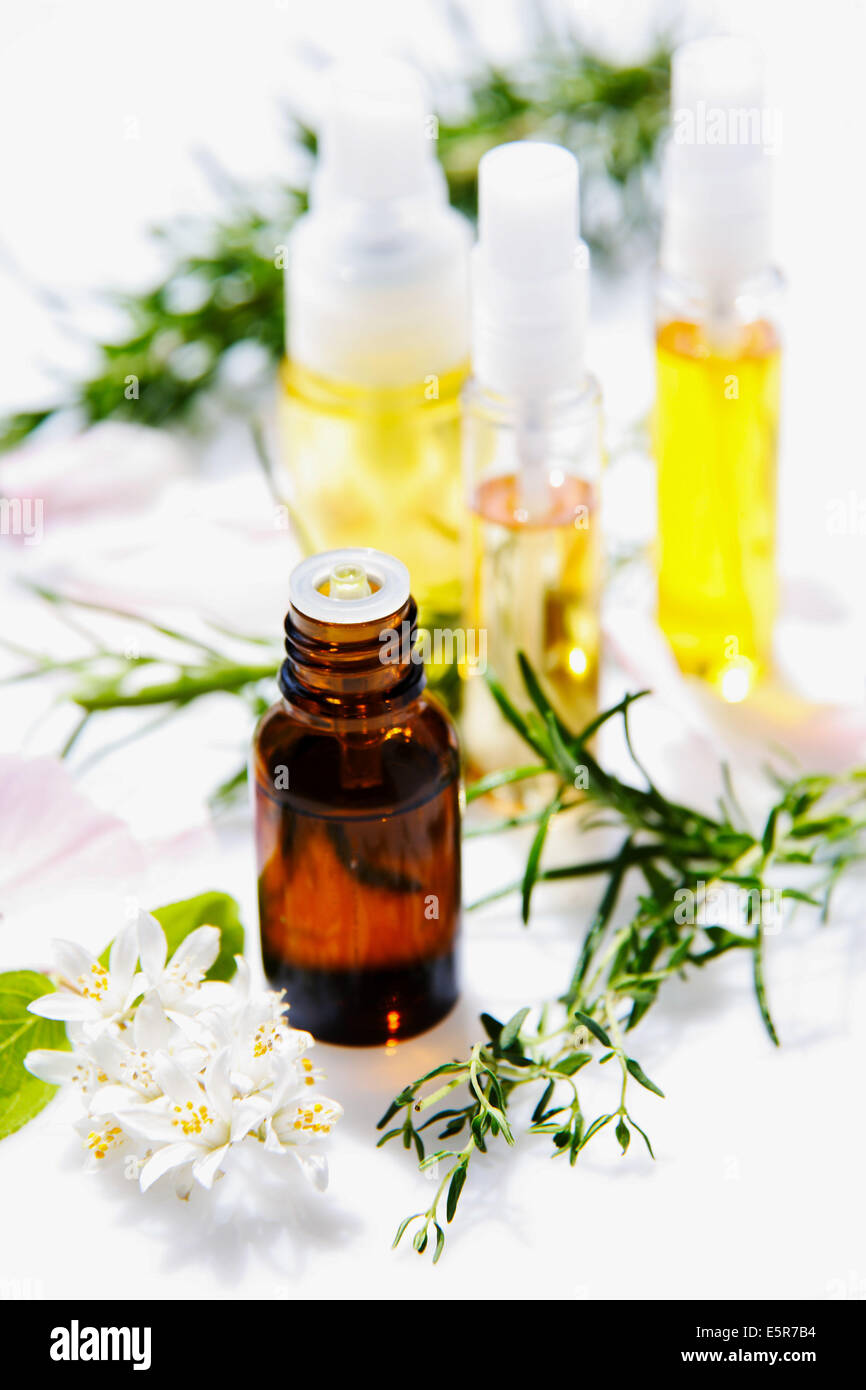 Bottles of essential oils Stock Photo Alamy